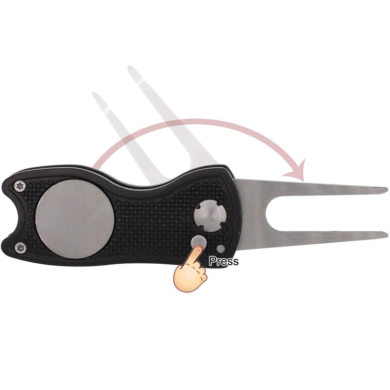 TuLick Divot Repair Tool with Magnetic Divot Tool, Golf Divot Repair Tool Made of Metal, Golf Divot Tool Foldable Design (Black) - Image 3